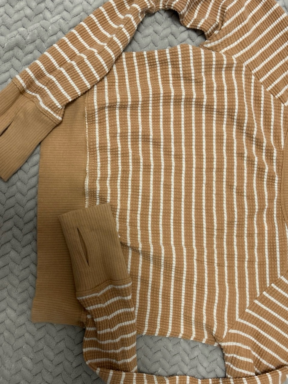 aerie Camel and White Striped Crewneck Sweater